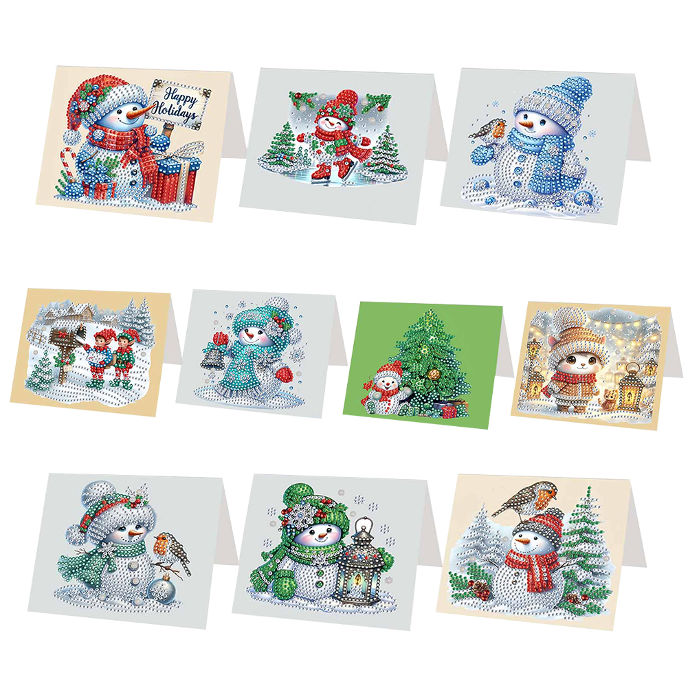 10Pcs DIY Diamond Painting Greeting Card - Winter Snowman