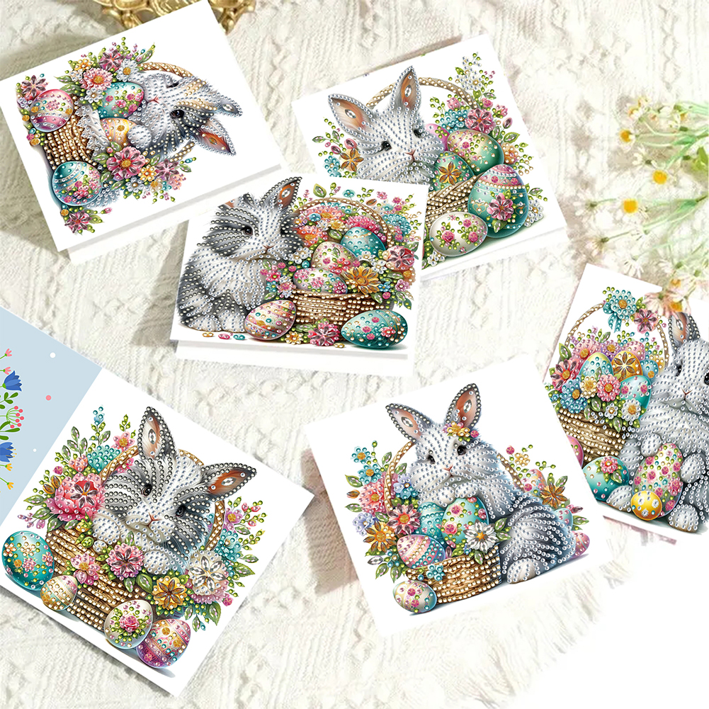 6Pcs DIY Diamond Painting Greeting Card - Easter Bunny Flower Basket