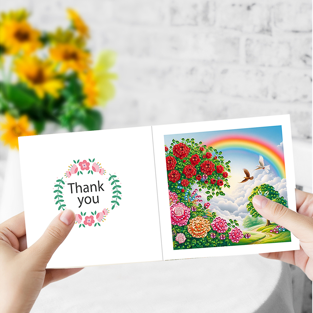 6pcs DIY Diamond Painting Greeting Card - Rainbow Garden