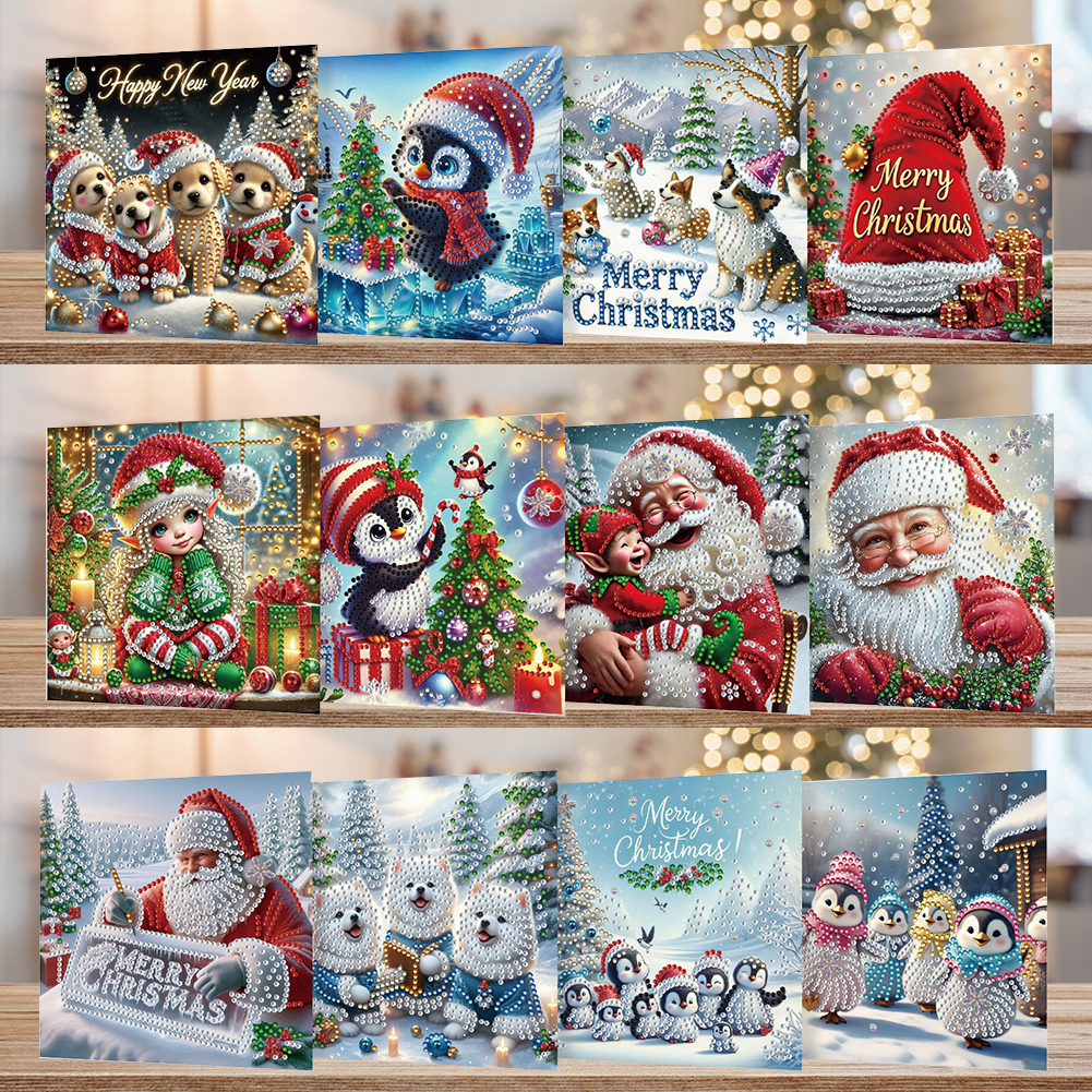 12Pcs DIY Diamond Painting Single-sided Greeting Card - Xmass