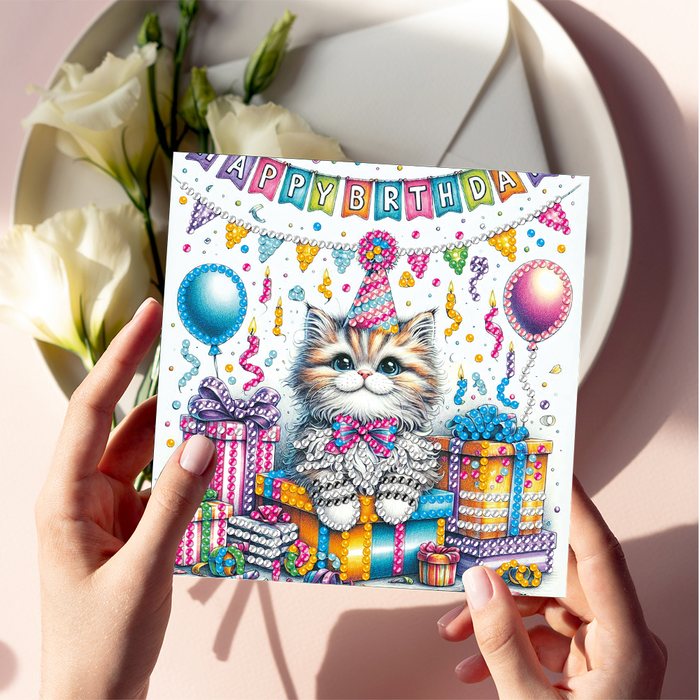 6Pcs DIY Diamond Painting Greeting Card - Birthday