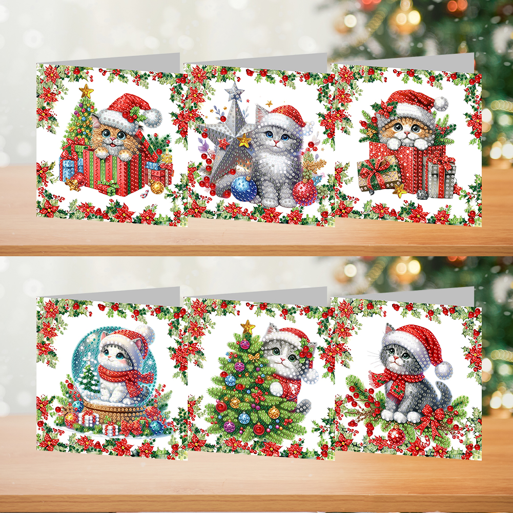 6Pcs DIY Diamond Painting Greeting Card - Christmas Cat
