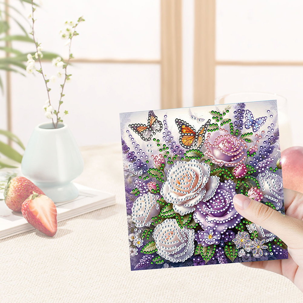 12Pcs DIY Diamond Painting Single-sided Greeting Card - Garden