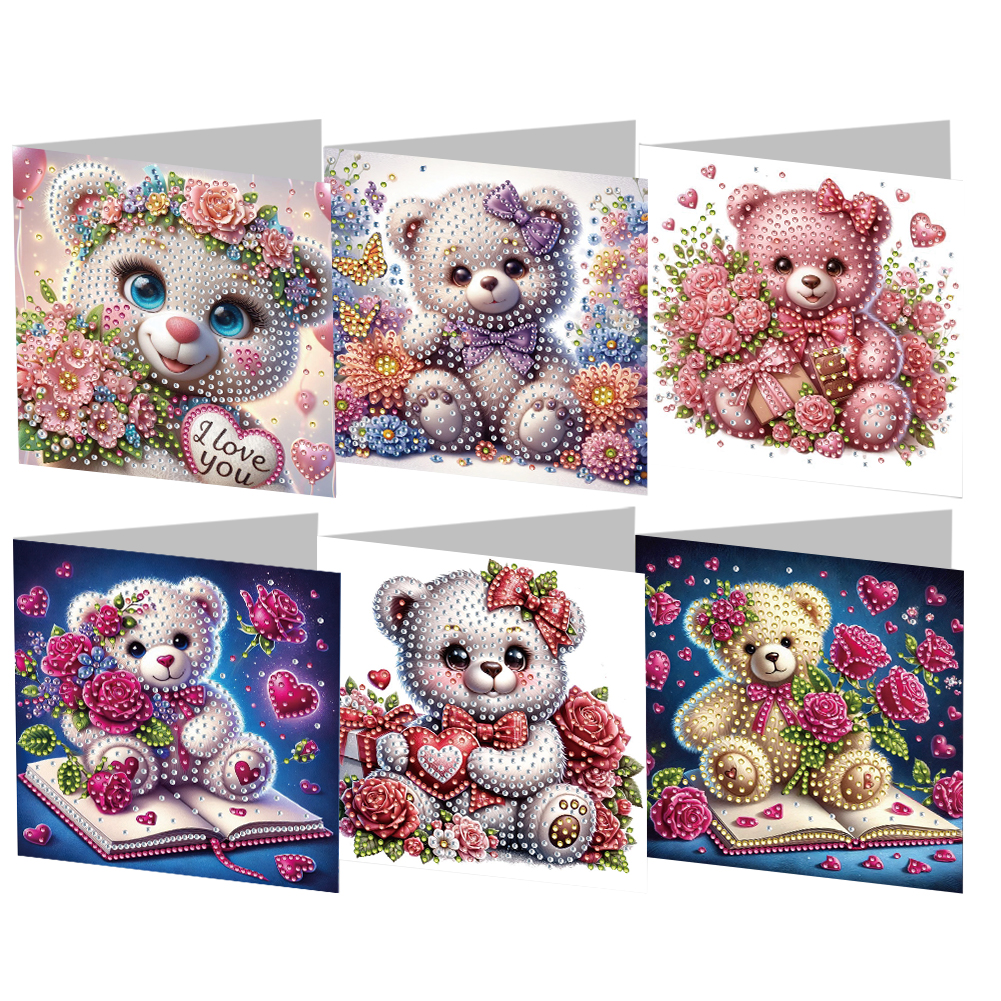 6Pcs DIY Diamond Painting Greeting Card - Bear