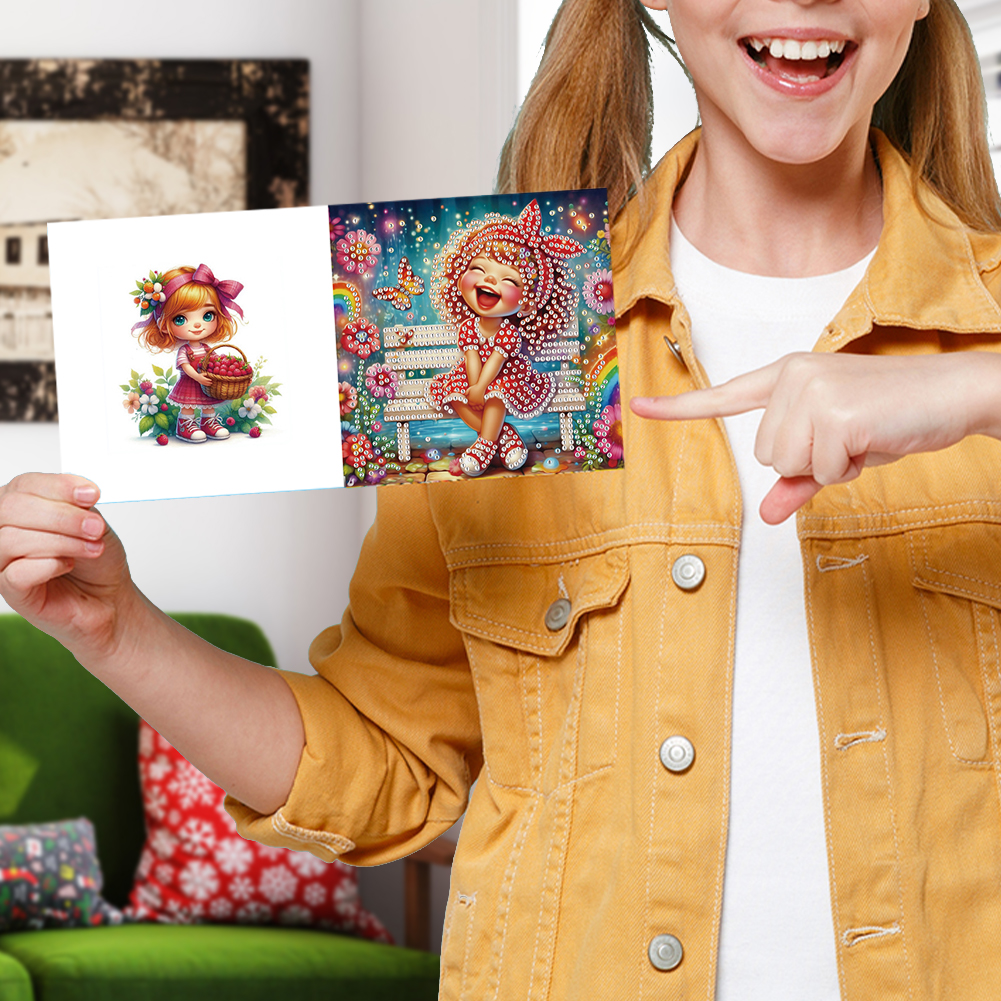 6Pcs DIY Diamond Painting Greeting Card - Girl