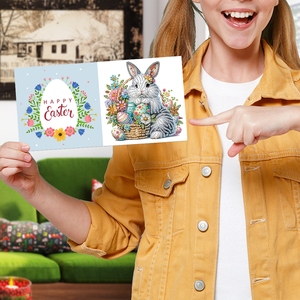 6Pcs DIY Diamond Painting Greeting Card - Easter Bunny Flower Basket