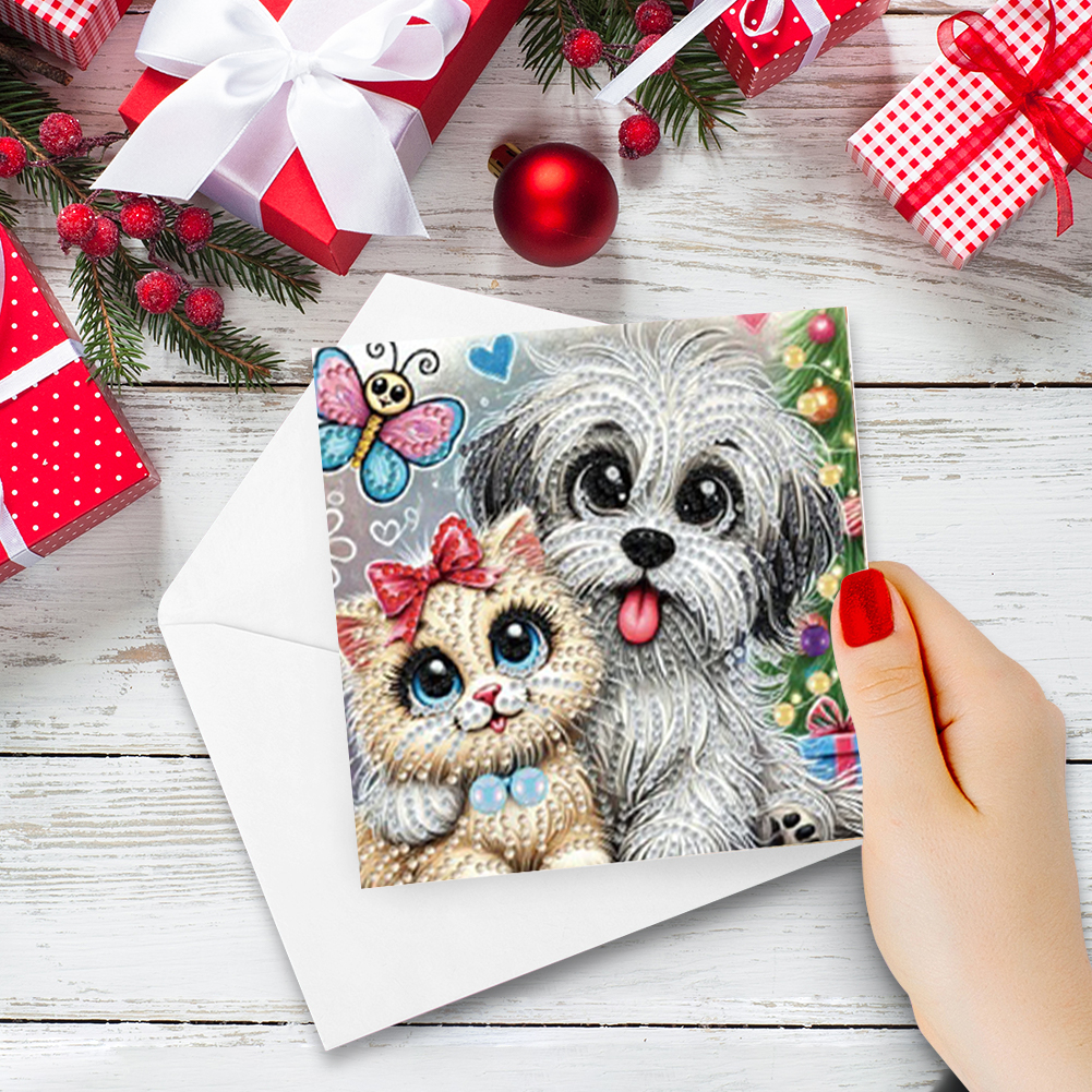 6Pcs DIY Diamond Painting Greeting Card - Cat Dog