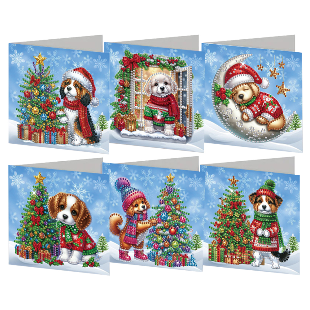 6Pcs DIY Diamond Painting Greeting Card - Dog & Christmas Tree