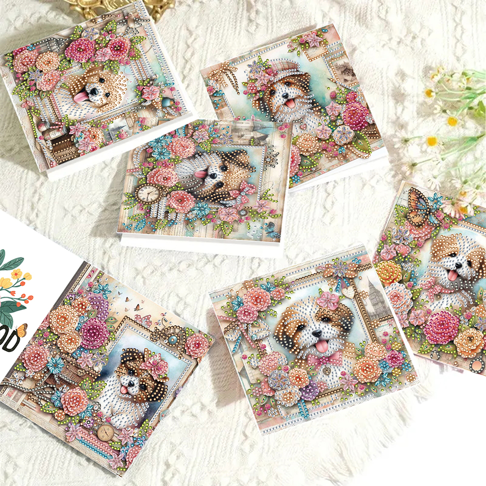 6Pcs DIY Diamond Painting Greeting Card - Dog Garden