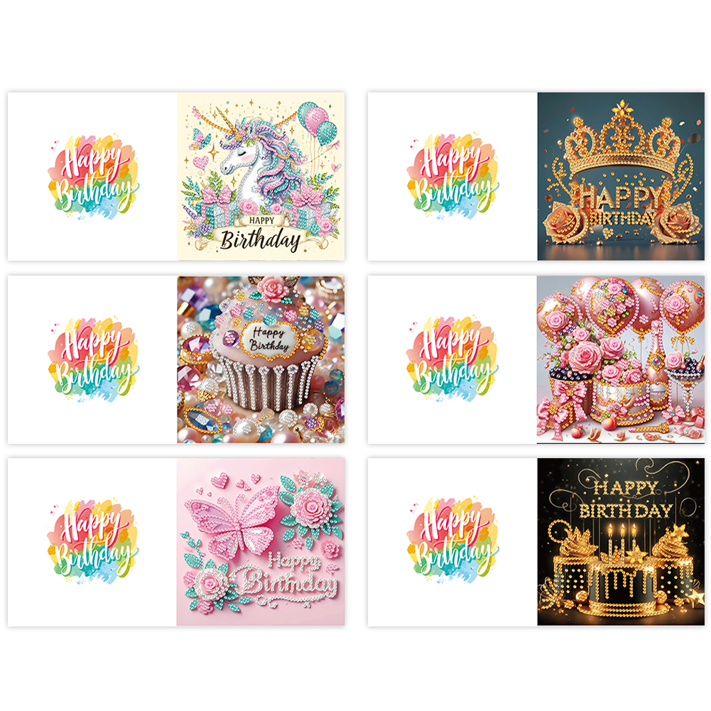 6Pcs DIY Diamond Painting Greeting Card - Birthday Family