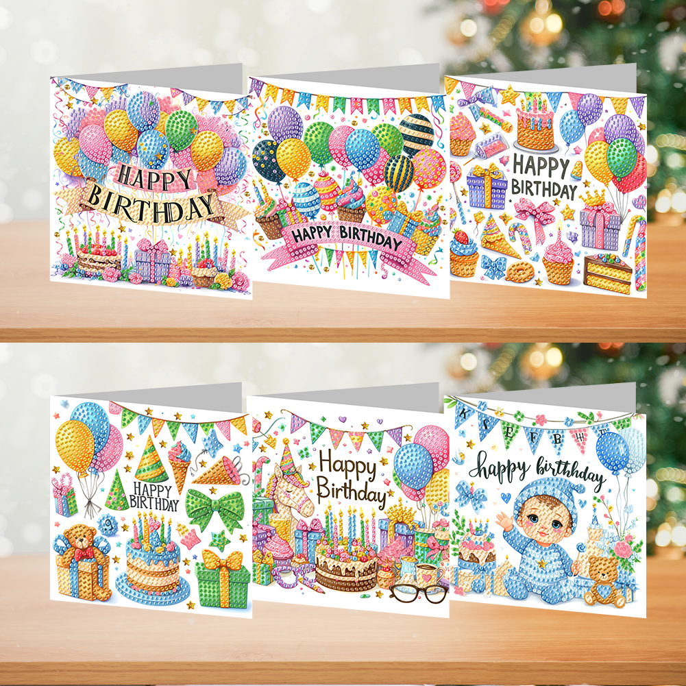 6Pcs DIY Diamond Painting Birthday Greeting Card - Christmas Happy Birthday
