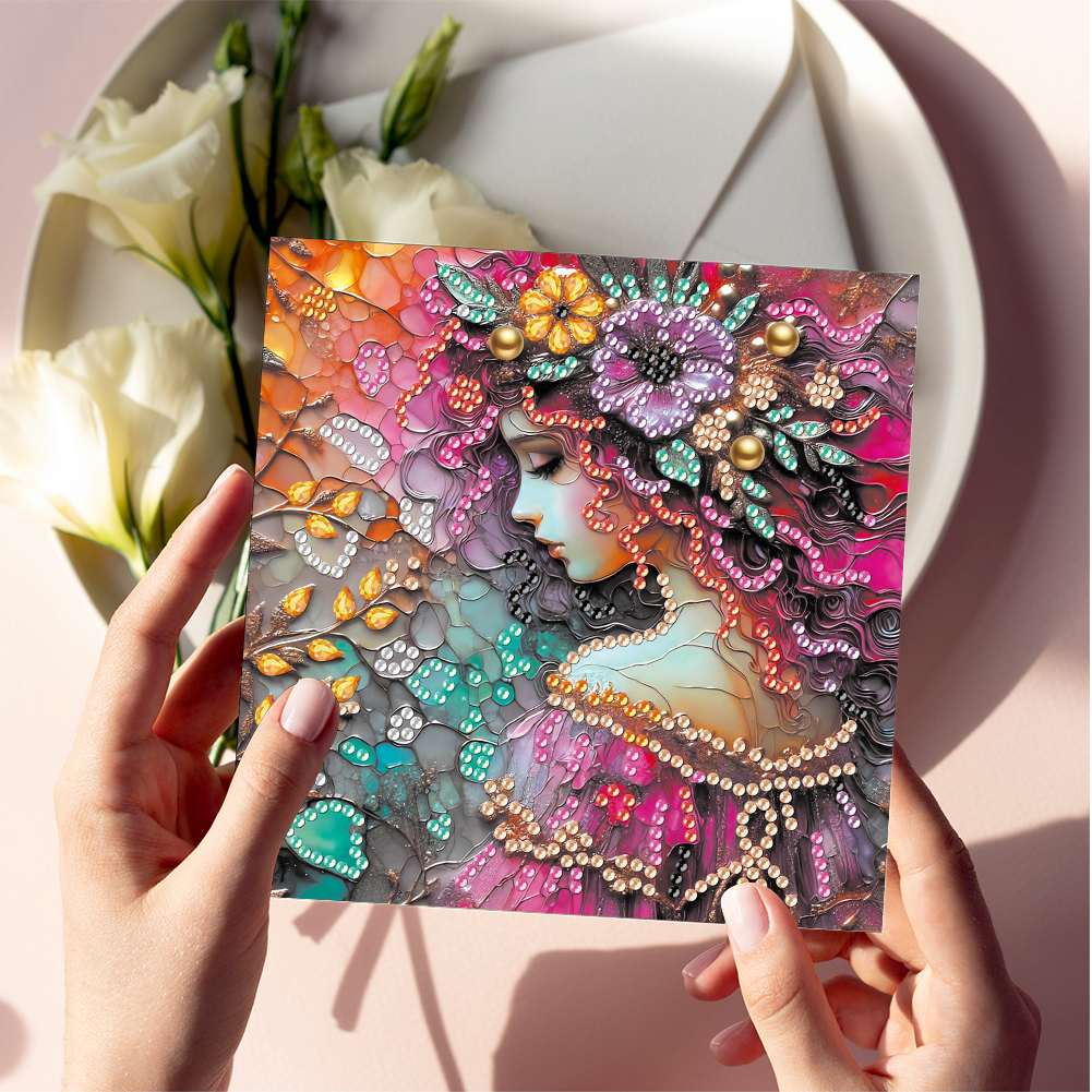 6Pcs DIY Diamond Painting Greeting Card - Girl Family
