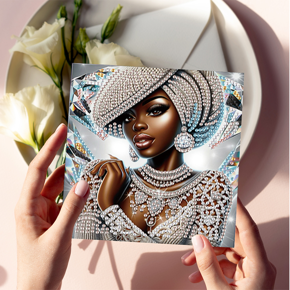 6Pcs DIY Diamond Painting Birthday Greeting Card - Black Woman for Adults