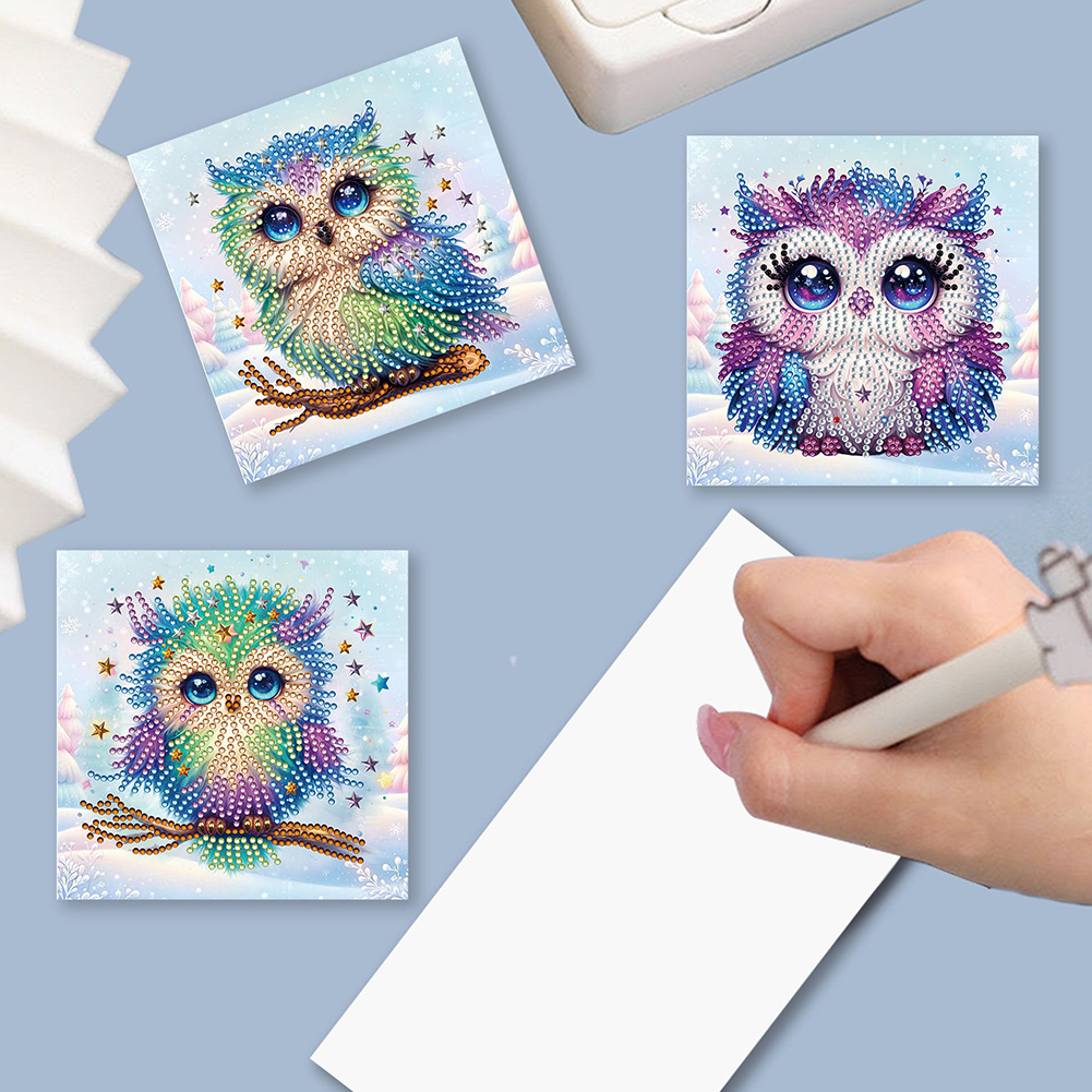 8Pcs DIY Diamond Painting Greeting Card - Snowy Owl