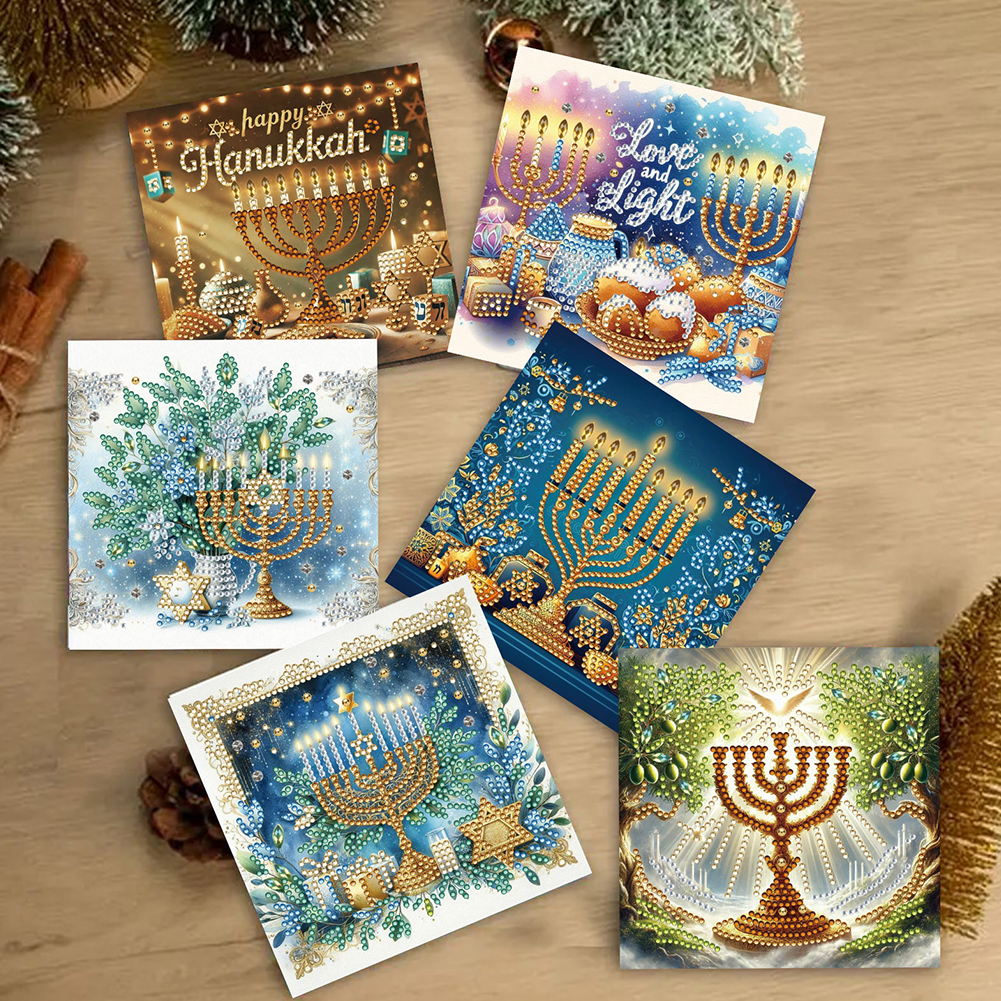 6Pcs DIY Diamond Painting Greeting Card - Hanukkah