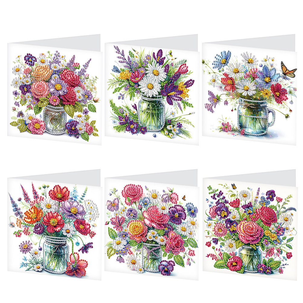 6Pcs DIY Diamond Painting Greeting Card - Bouquet for Friends