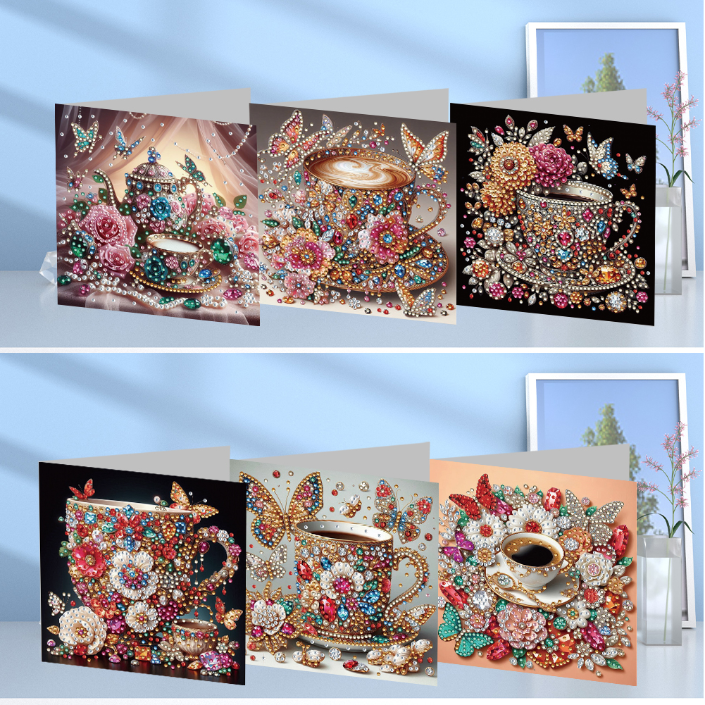 6Pcs DIY Diamond Painting Greeting Card - Coffee