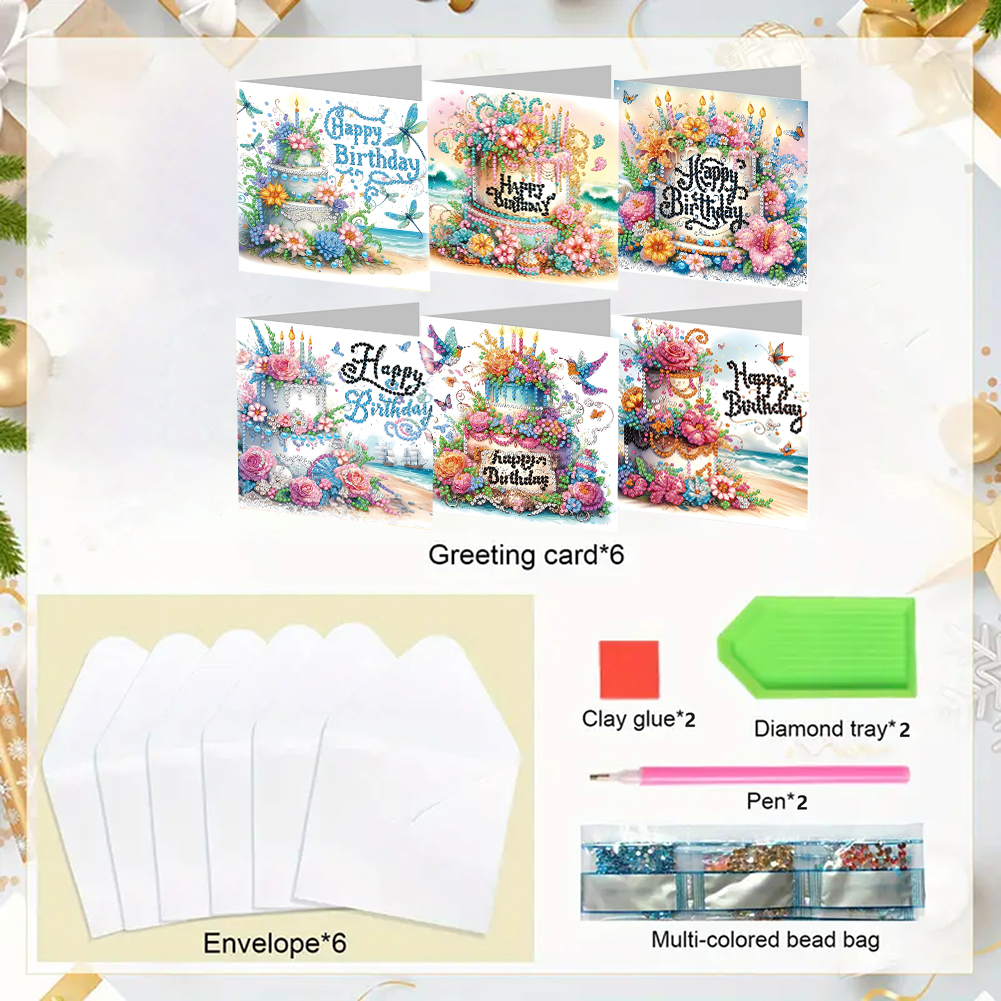 6Pcs DIY Diamond Painting Greeting Card - Birthday