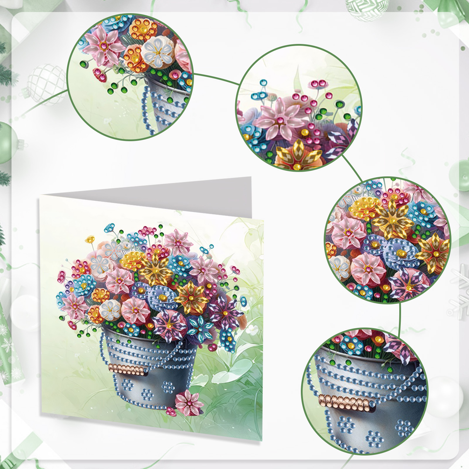 6Pcs DIY Diamond Painting Greeting Card - Flower Bucket