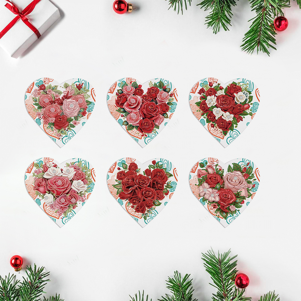 6pcs DIY Diamond Painting Greeting Card - Heart Rose