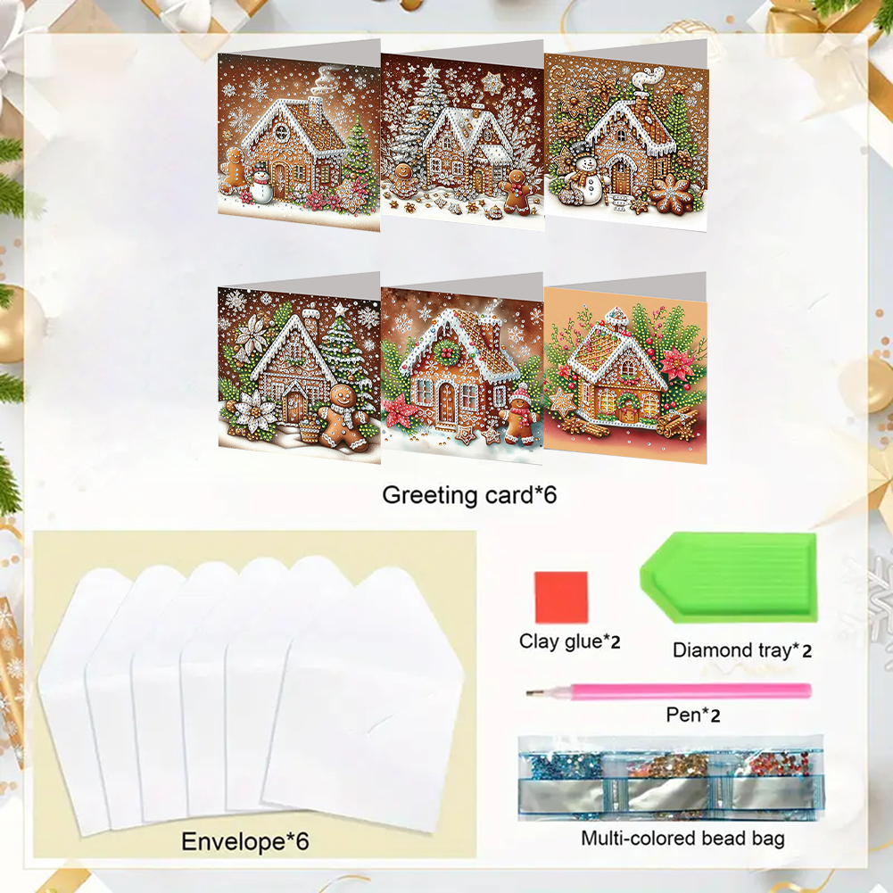6Pcs DIY Diamond Painting Greeting Card - Gingerbread Man