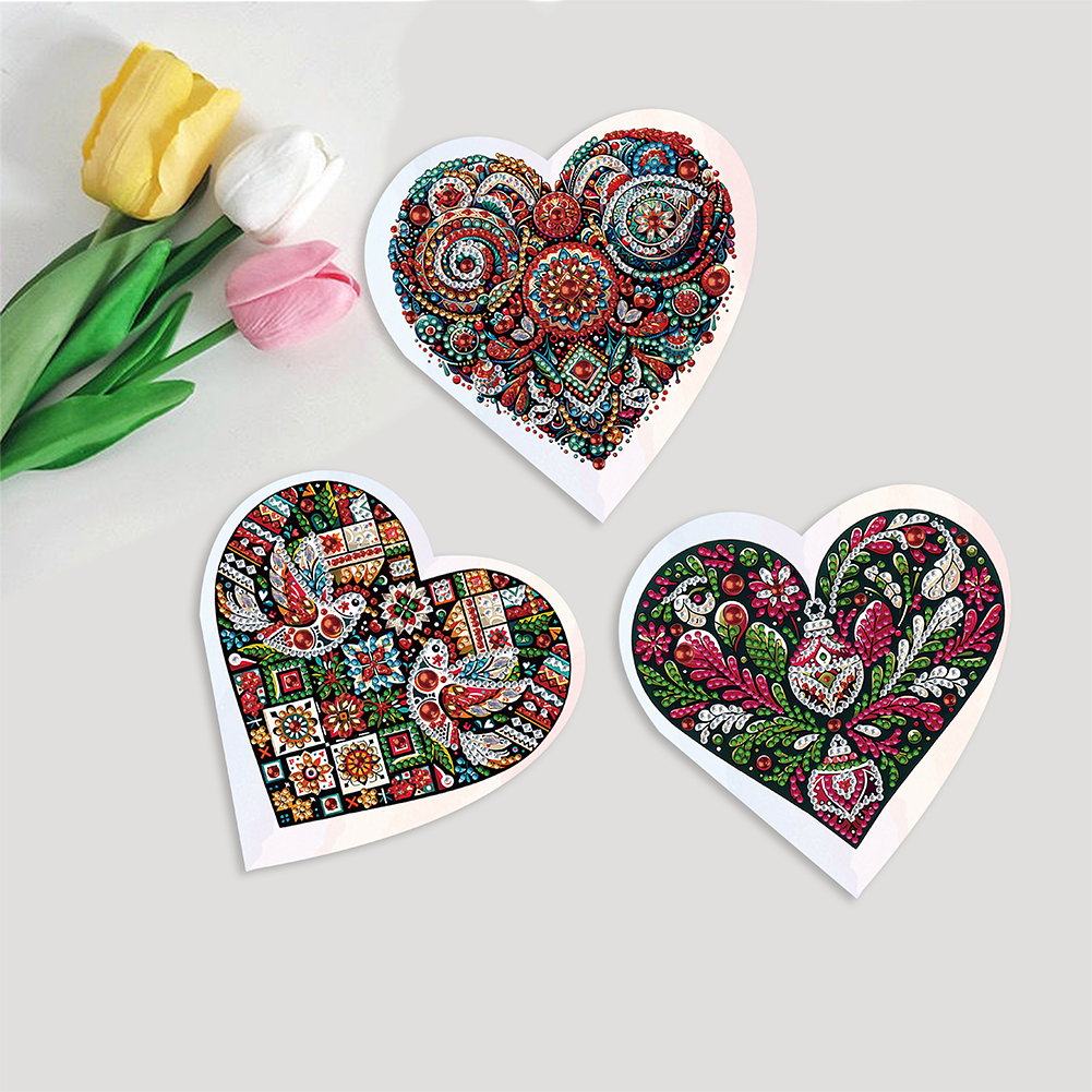 6pcs DIY Diamond Painting Greeting Card - Heart Flower