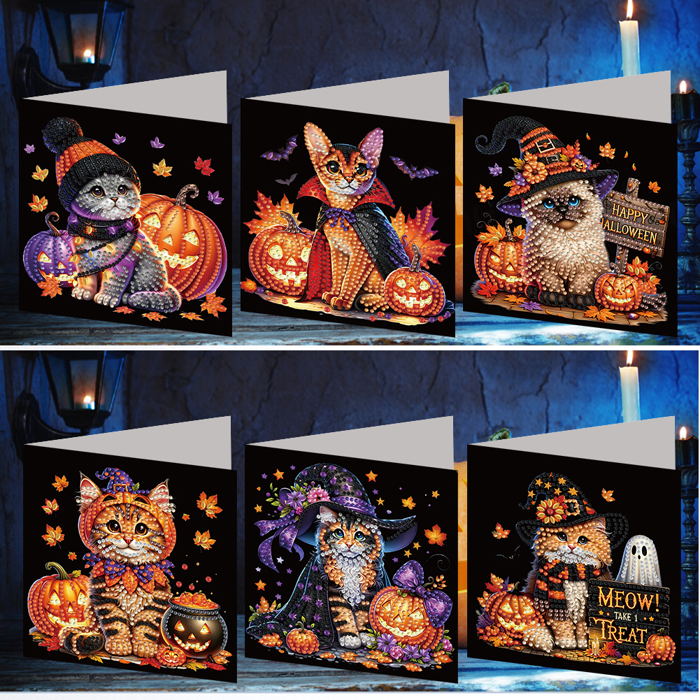 6Pcs DIY Diamond Painting Greeting Card - Halloween Designs