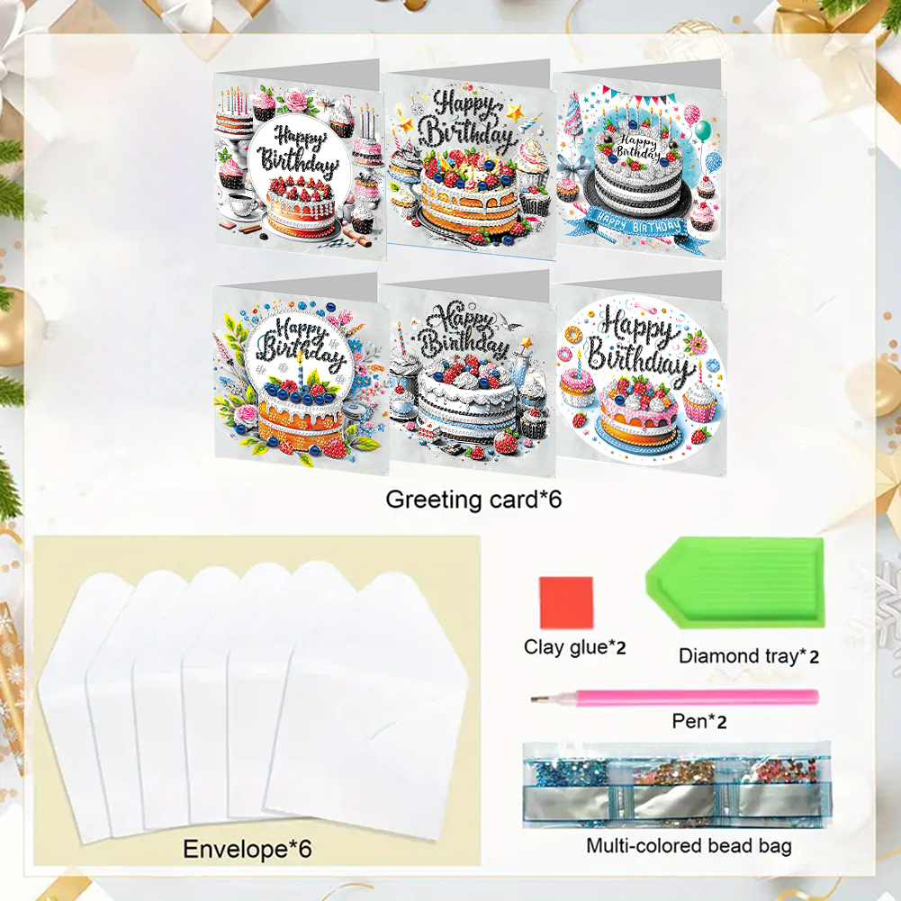 6Pcs DIY Diamond Painting Greeting Card - Birthday