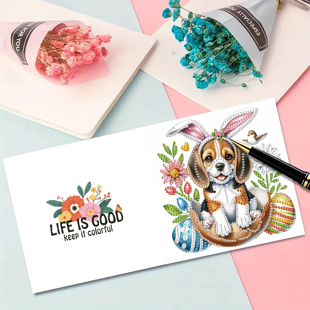 6Pcs DIY Diamond Painting Greeting Card - Easter Dogs