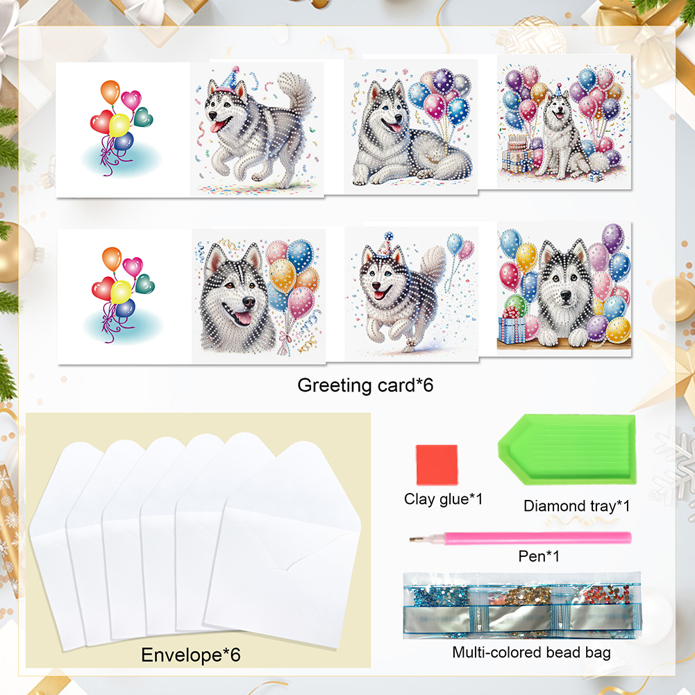 6Pcs DIY Diamond Painting Greeting Card - Party Puppy