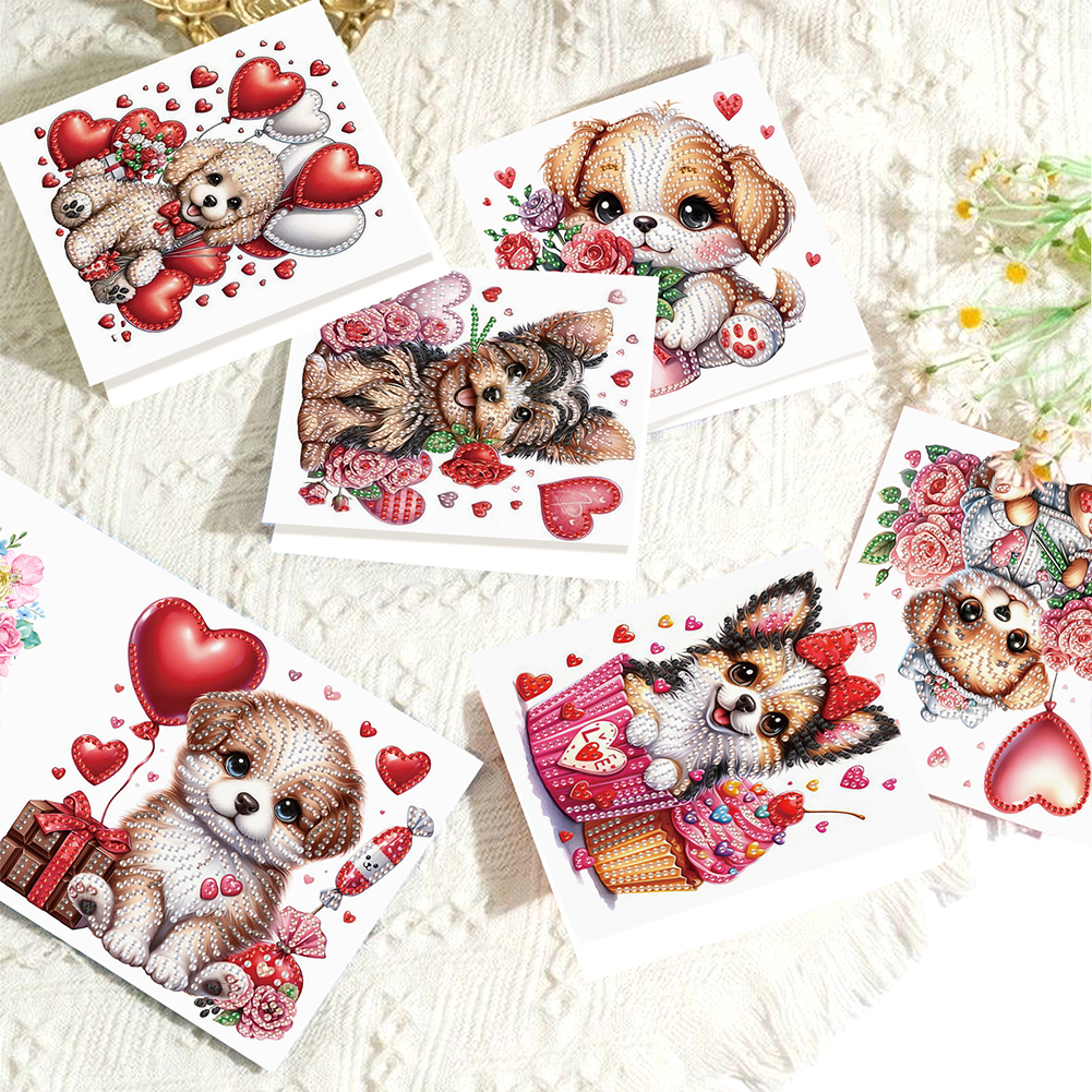 6Pcs DIY Diamond Painting Greeting Card - Flower Puppy