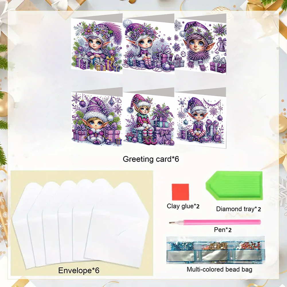 6Pcs DIY Diamond Painting Greeting Card - Purple Elf