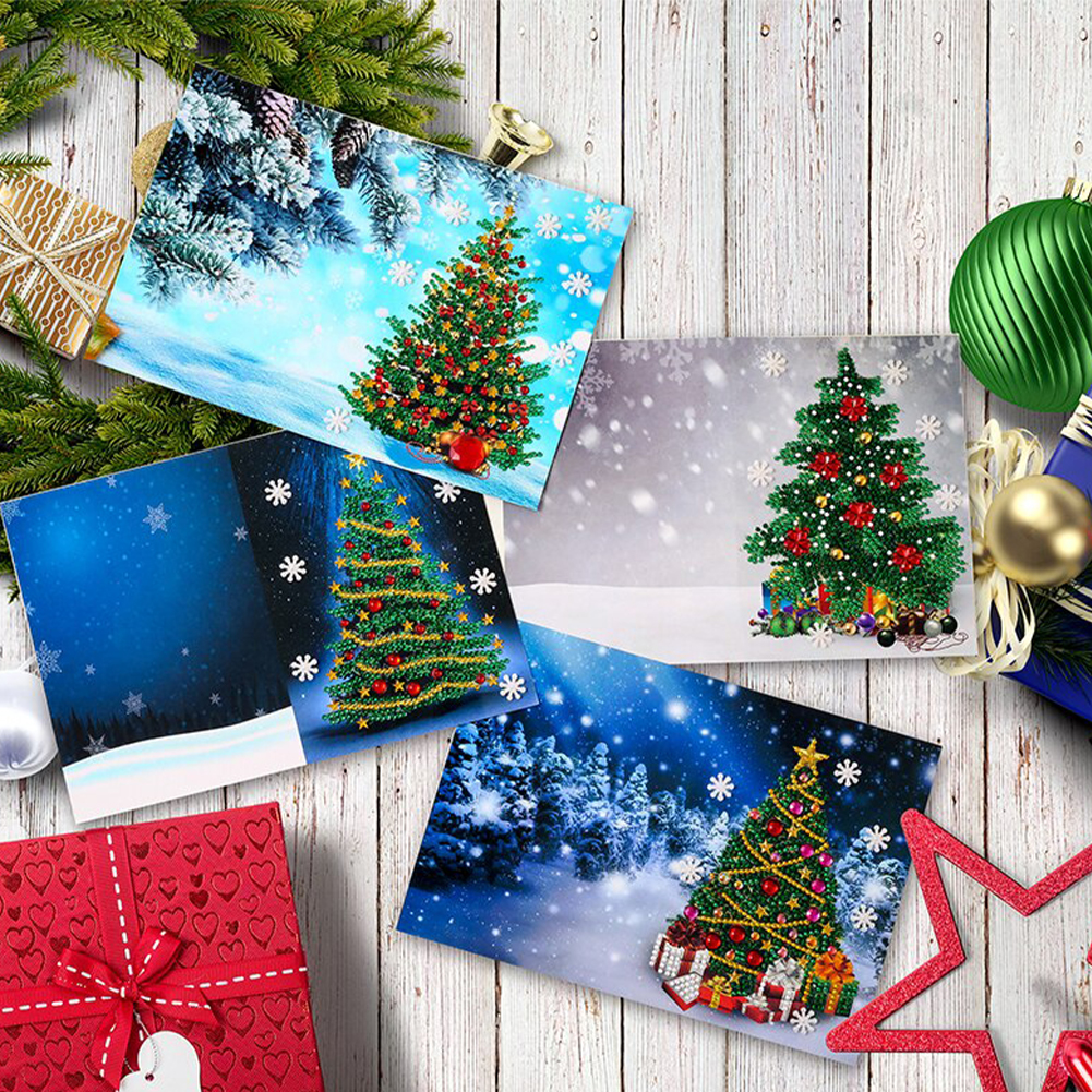 (Limited Stock)4pcs DIY Diamond Painting Greeting Card - Christmas Tree