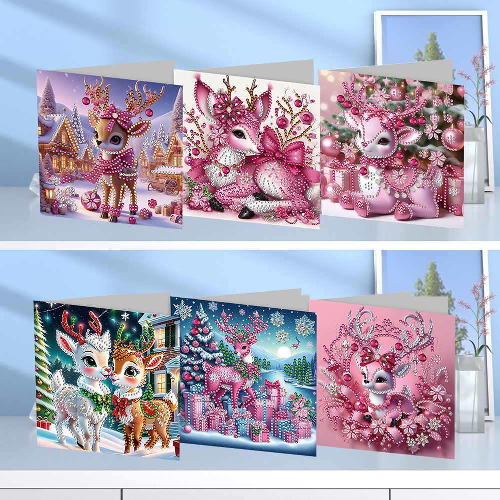 6Pcs DIY Diamond Painting Greeting Card - Winter Fawn
