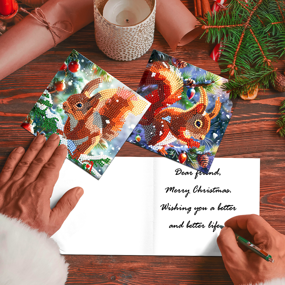 12Pcs DIY Diamond Painting Greeting Card -  Christmas Squirrel