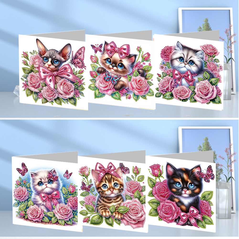 6Pcs DIY Diamond Painting Greeting Card - Cat