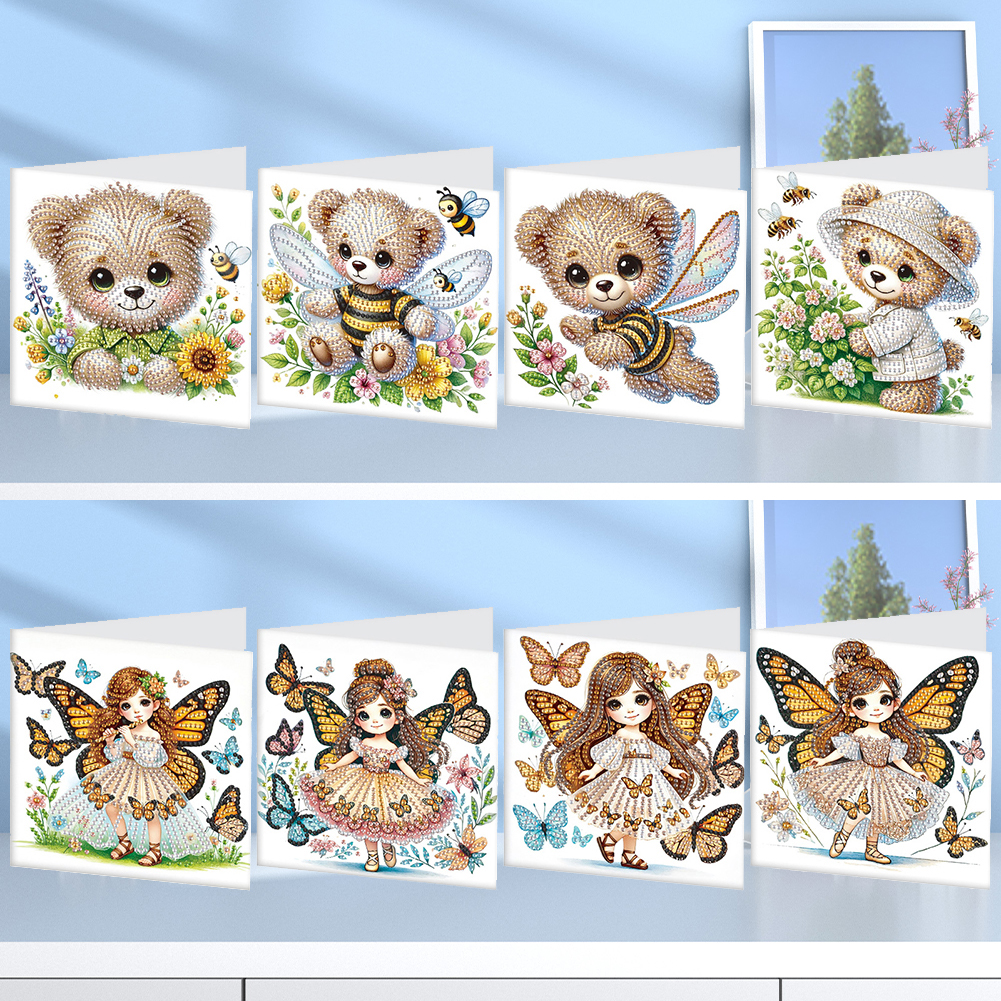 8Pcs DIY Diamond Painting Greeting Card - Bear Fairy