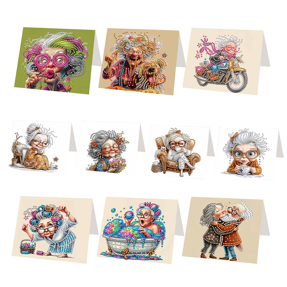 10Pcs DIY Diamond Painting Greeting Card - Old Lady