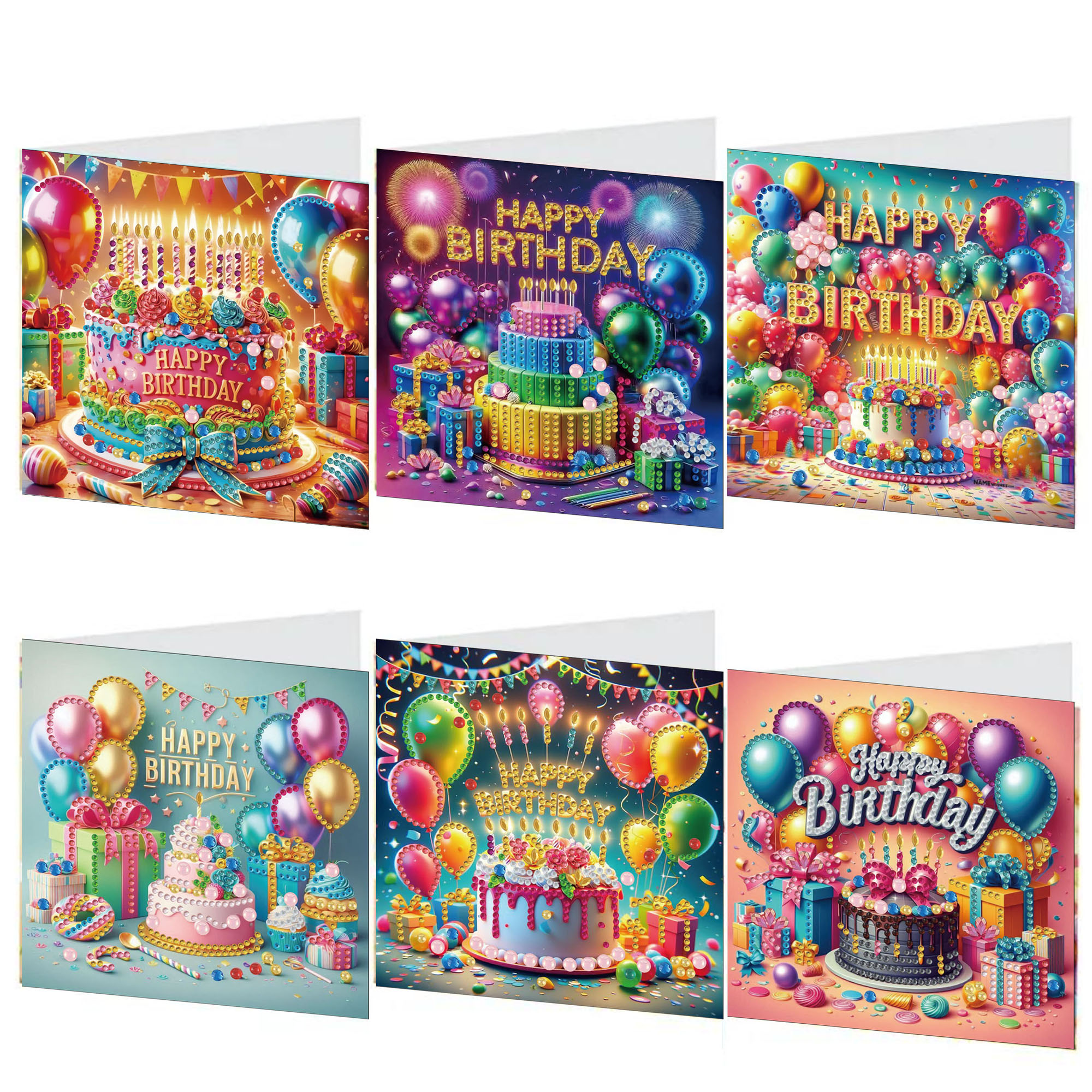6Pcs DIY Diamond Painting Greeting Card - Birthday