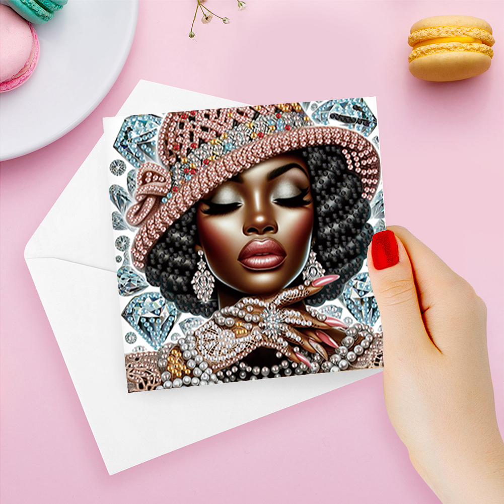 6Pcs DIY Diamond Painting Birthday Greeting Card - Black Woman for Adults