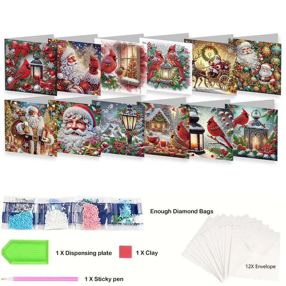 12Pcs DIY Diamond Painting Greeting Card - Christmas
