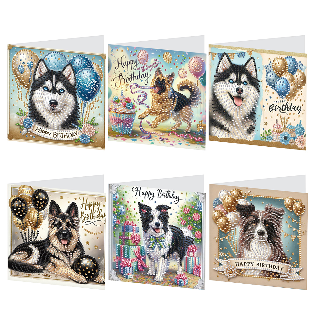 6Pcs DIY Diamond Painting Birthday Greeting Card - Birthday Puppy for Adults