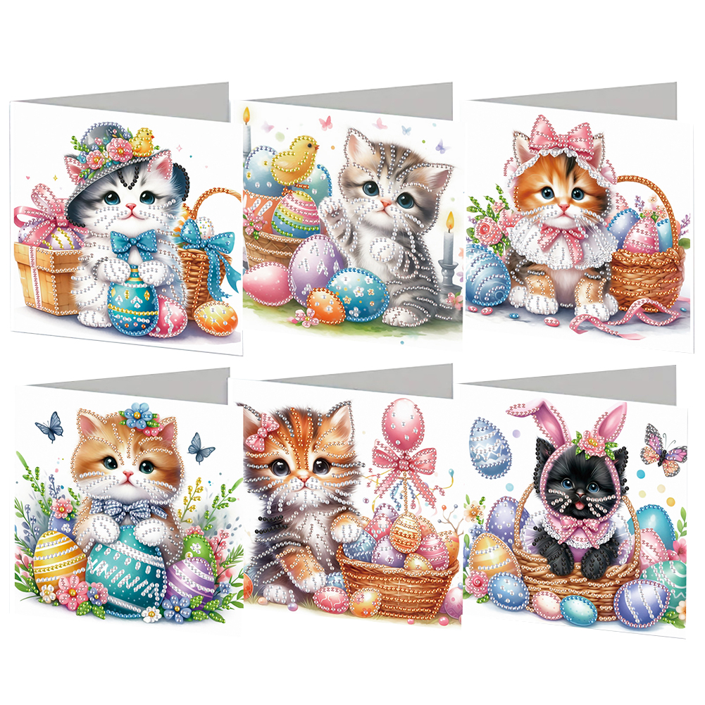 6Pcs DIY Diamond Painting Greeting Card - Easter Cats