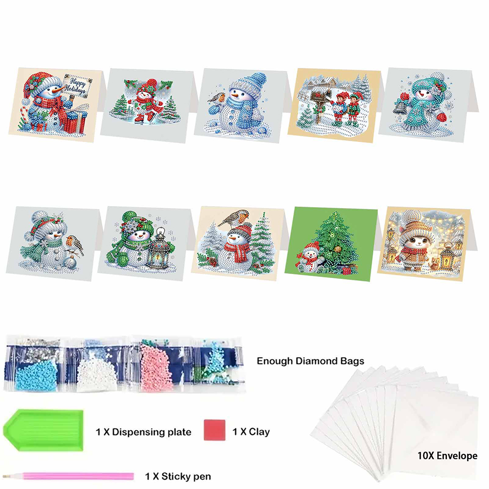 10Pcs DIY Diamond Painting Greeting Card - Winter Snowman