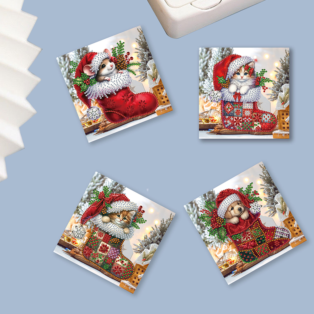 6Pcs DIY Diamond Painting Greeting Card - Stocking Animals