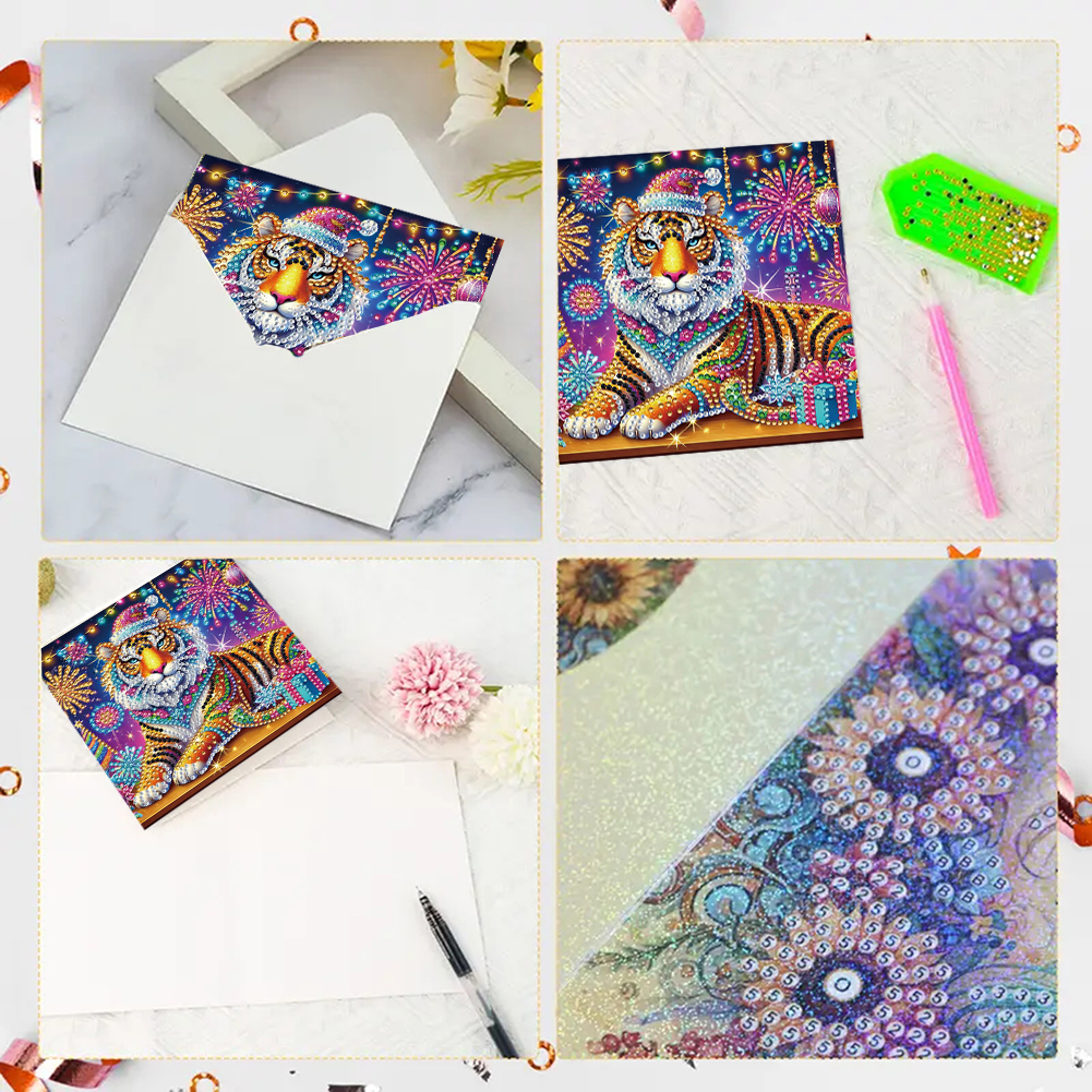 6Pcs DIY Diamond Painting Greeting Card - Tiger