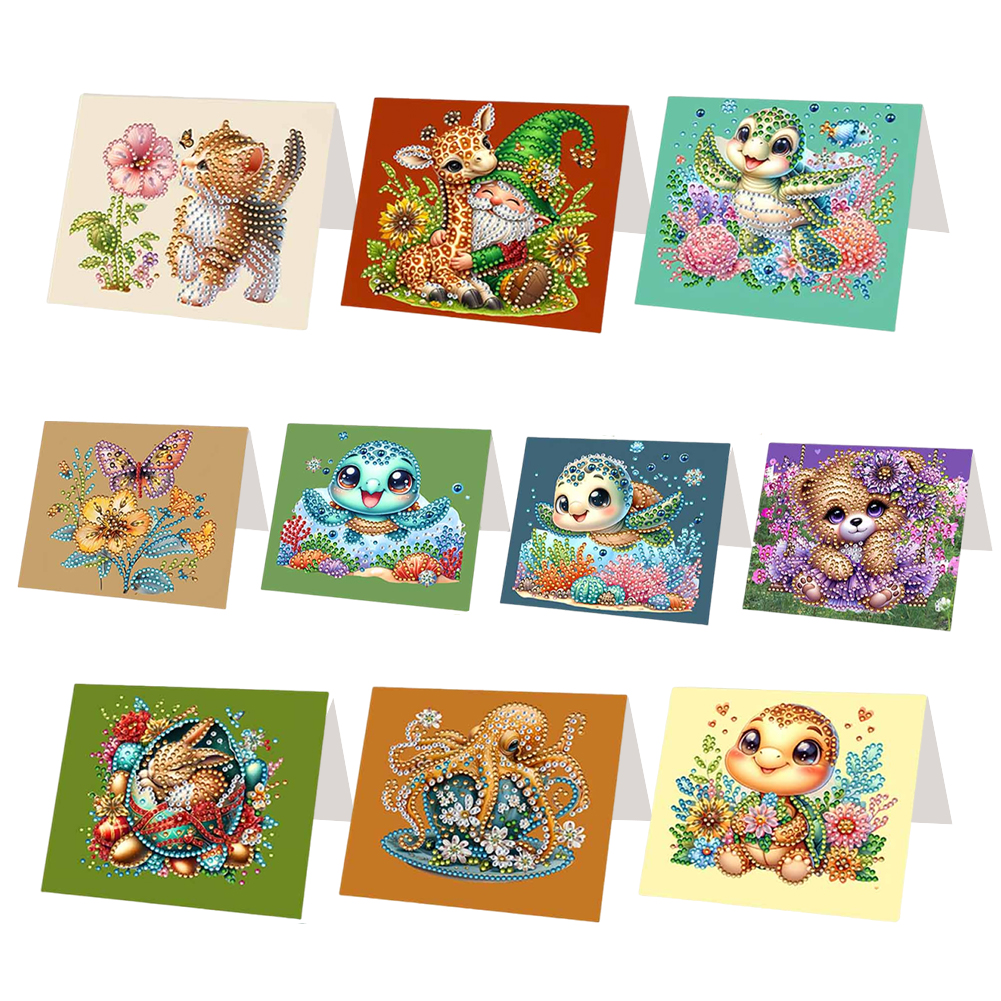 10Pcs DIY Diamond Painting Greeting Card - Animals