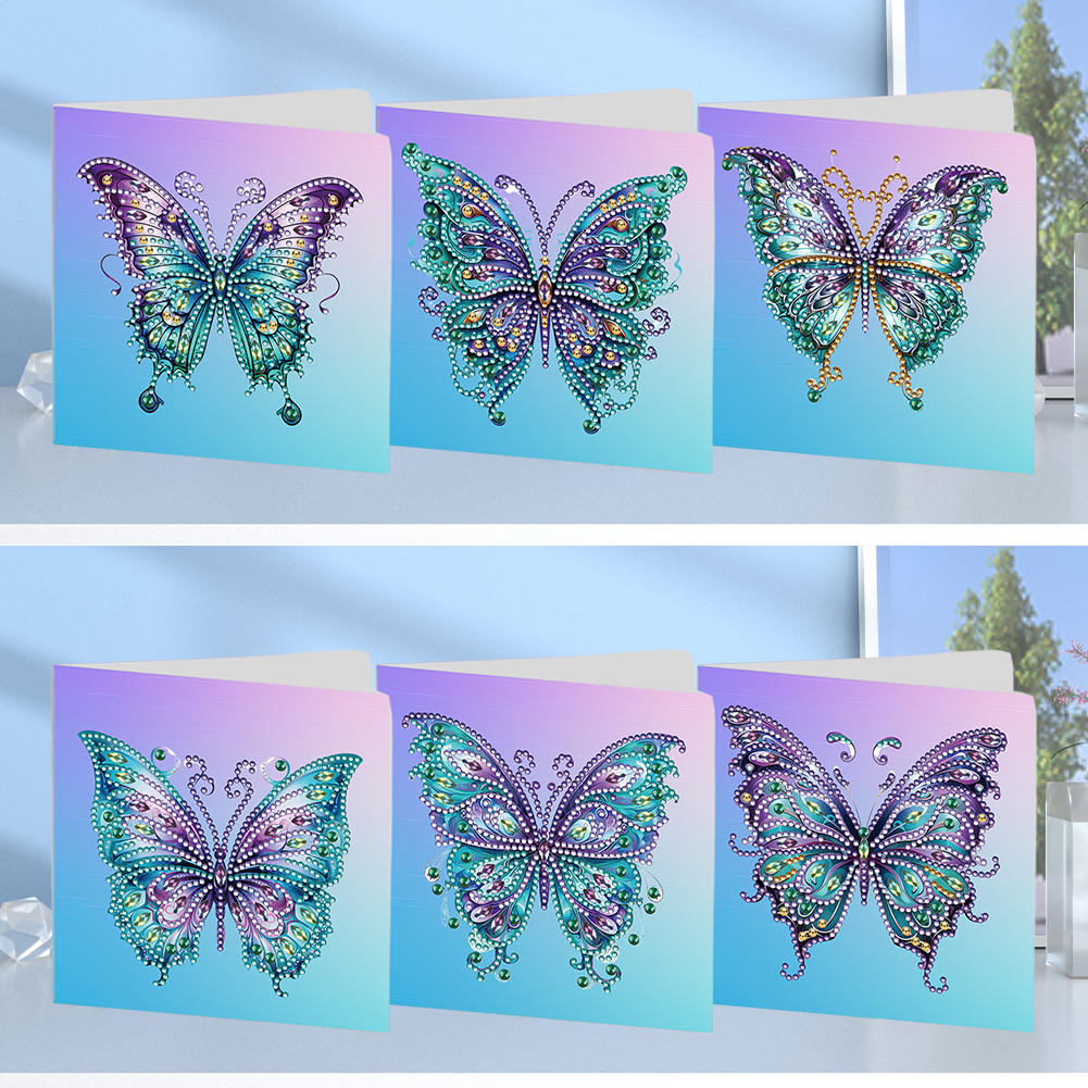 6pcs DIY Diamond Painting Greeting Card - Blue Butterfly