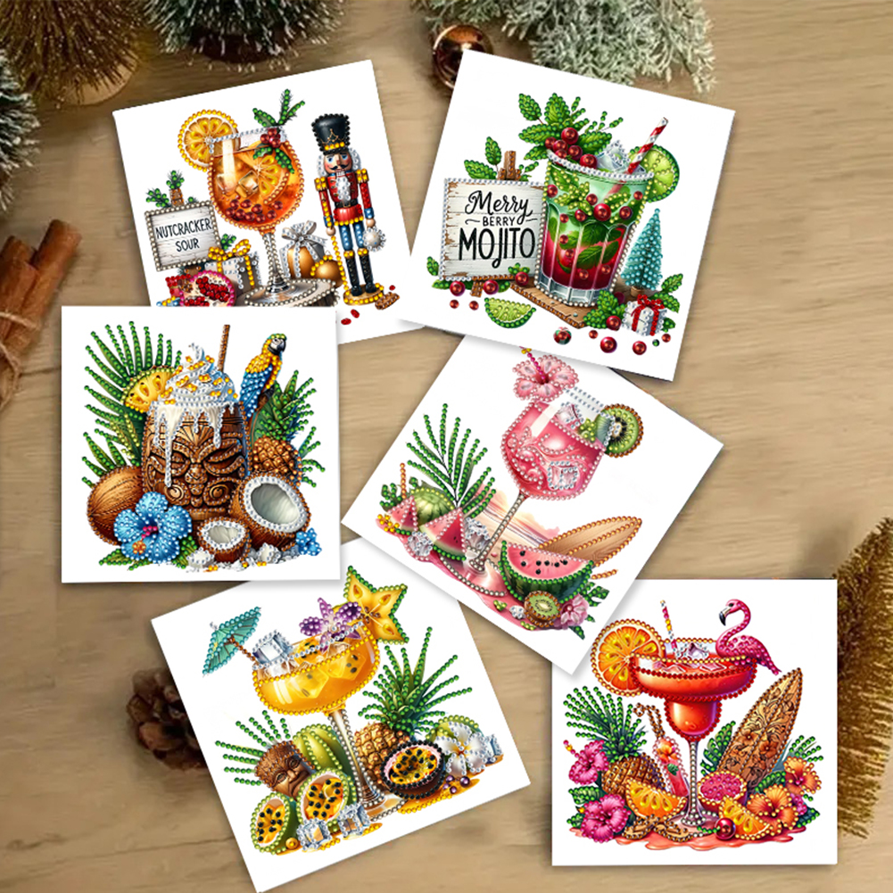 6Pcs DIY Diamond Painting Greeting Card - Drinks & Gifts