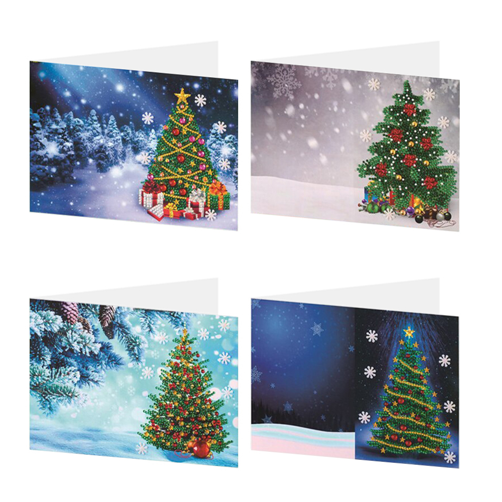 (Limited Stock)4pcs DIY Diamond Painting Greeting Card - Christmas Tree